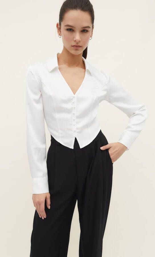 Stradivarius Gesatineerde Blouse Met Knopen Wit