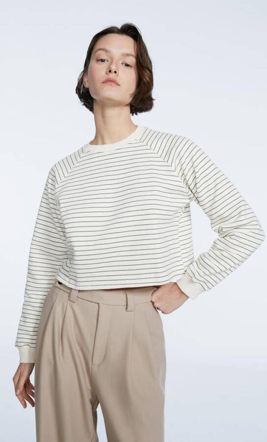 Stradivarius Gestreept Cropped Sweatshirt Vanille