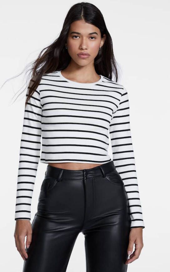 Stradivarius Gestreept T Shirt Met Lange Mouw Wit