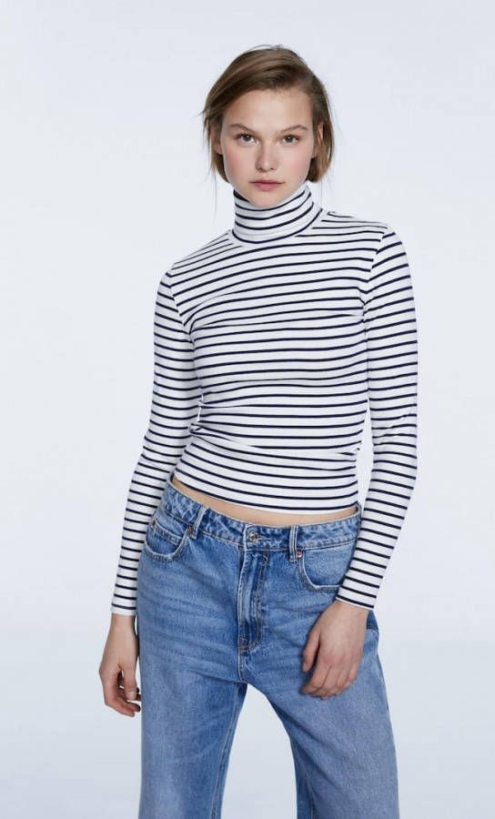 Stradivarius Gestreepte Top Met Col Wit