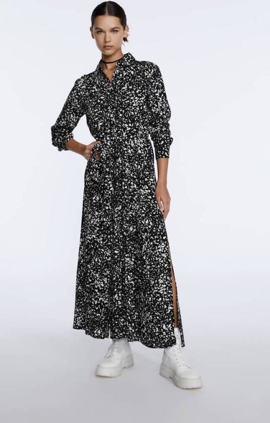 Stradivarius Halflange Shirtdress Jurk Met Print Ecru