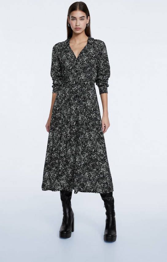Stradivarius Halflange Shirtdress Met Print Zwart