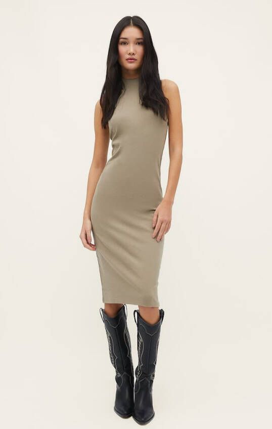 Stradivarius Halter Midi Jurk Kaki