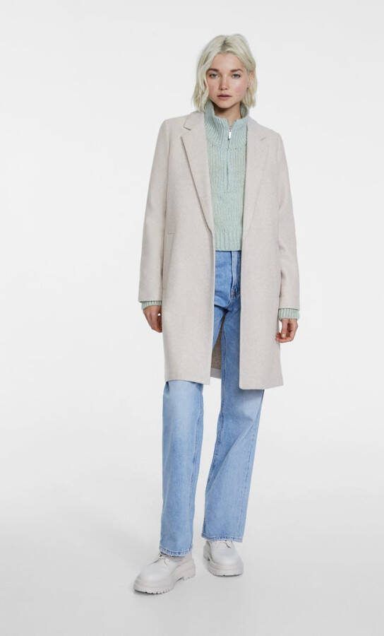 Stradivarius Jas Van Geborstelde Tricot Ecru