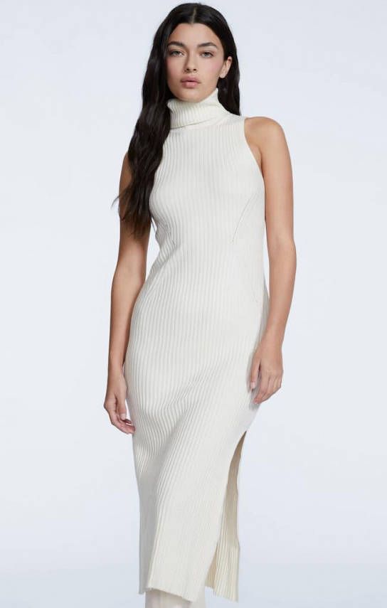 Stradivarius Jurk Met Opstaande Kraag Vanille