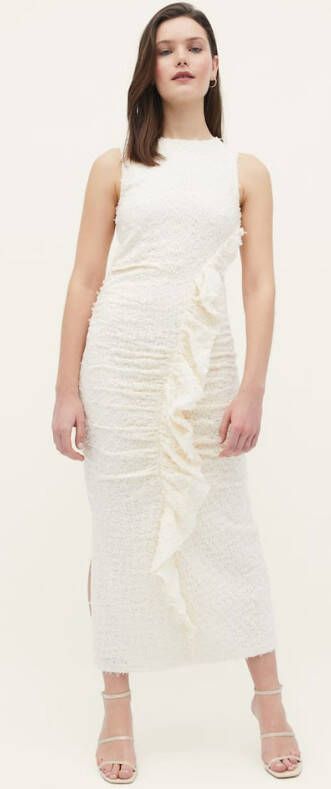 Stradivarius Kanten Midi Jurk Met Plooien Vanille