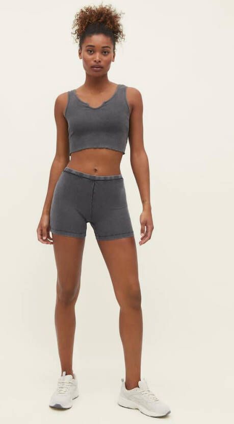 Stradivarius Katoenen Hot Pants Met Verwassen Effect Donkergrijs