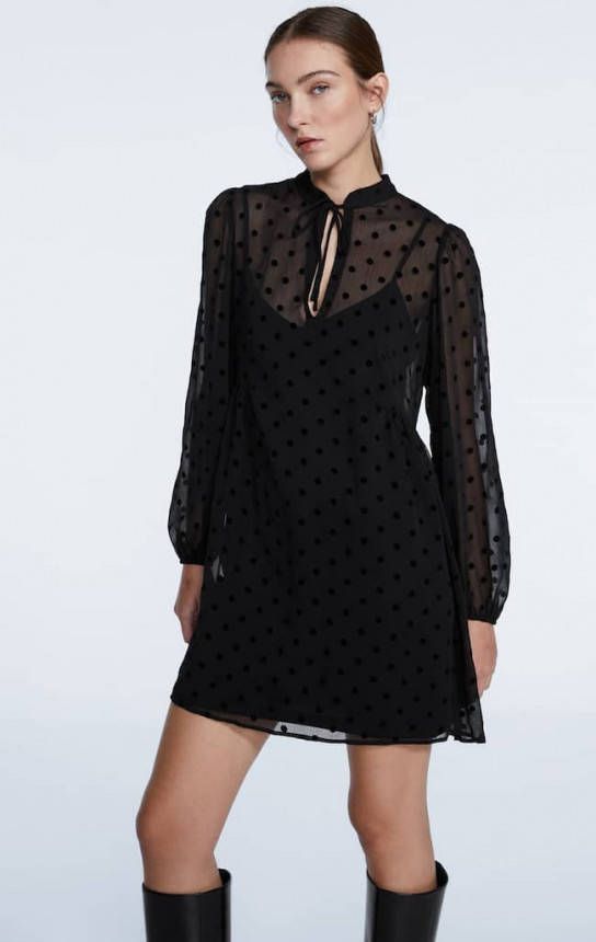 Stradivarius Korte Geflockte Boho Jurk Zwart