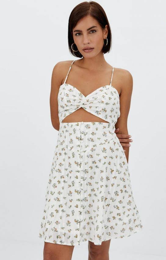 Stradivarius Korte Jurk Met Cut Out Ecru