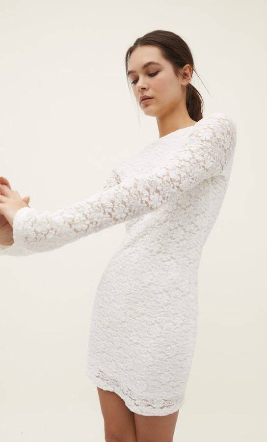 Stradivarius Korte Jurk Met Strik Ecru