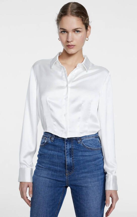 Stradivarius Korte Satijnen Blouse Met Plooien Wit