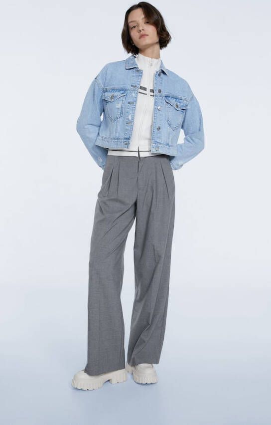 Stradivarius Lange Broek Met Omslag Bij De Taille Donkergrijs 42