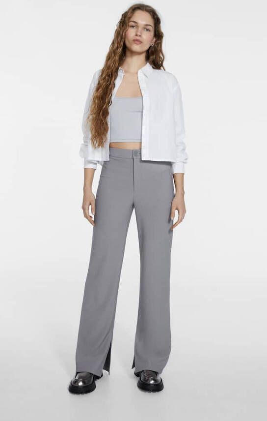 Stradivarius Lange Broek Met Split Bij De Zoom Parelgrijs 40