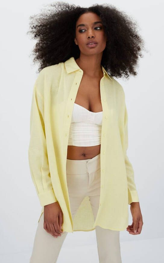 Stradivarius Lange Rustieke Blouse Pastelgeel