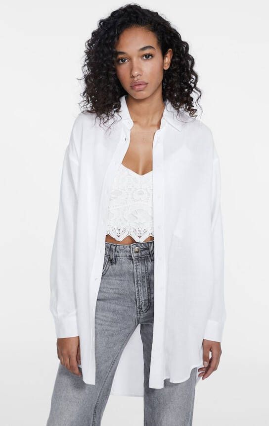 Stradivarius Lange Rustieke Blouse Wit