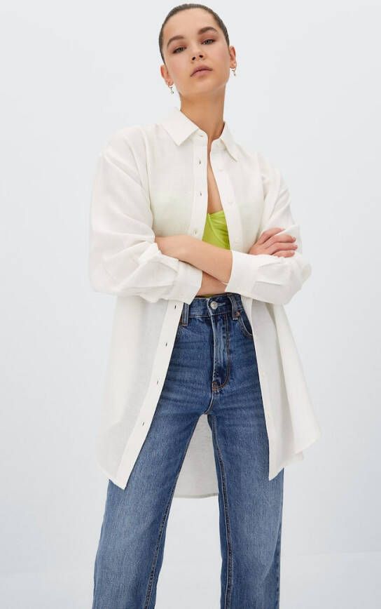 Stradivarius Lange Rustieke Blouse Wit