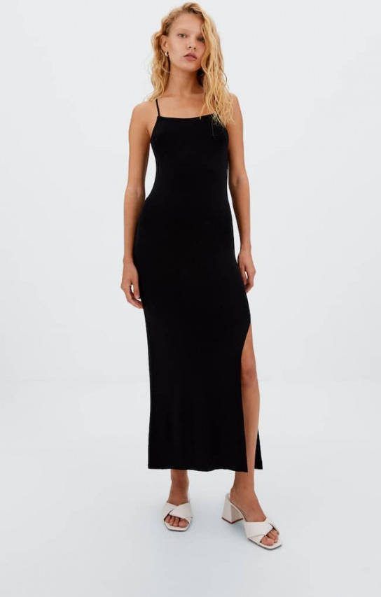 Stradivarius Lange Tricot Jurk Zwart
