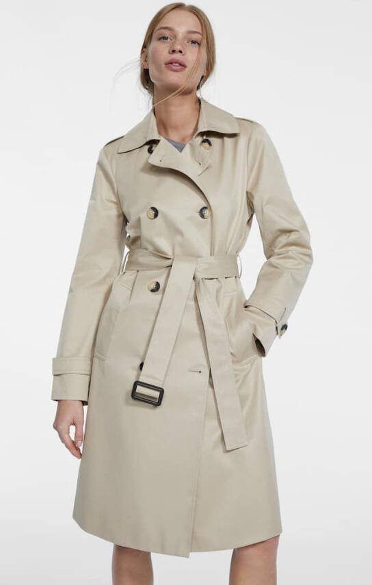 Stradivarius Lange Versterkte Trenchcoat Beige