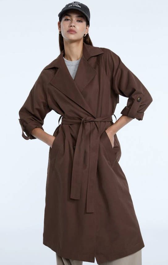 Stradivarius Lange Wijde Trenchcoat Bruin