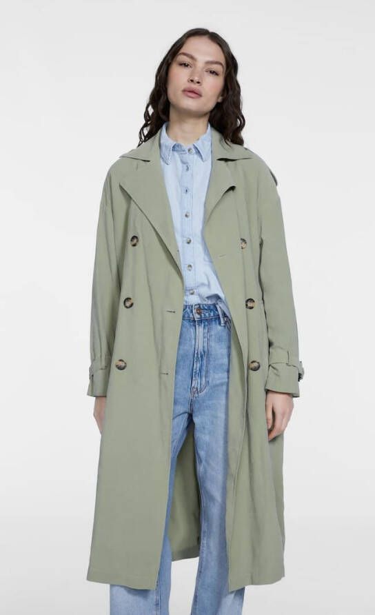 Stradivarius Lange Wijde Trenchcoat Kaki
