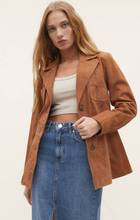 Stradivarius Leren Blazer Lichtkameel