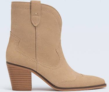 Stradivarius Leren Enkellaars In Cowboystijl Beige 35
