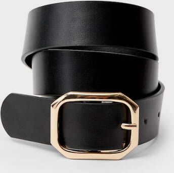 Stradivarius Leren Riem Met Achthoekige Gesp Zwart 70