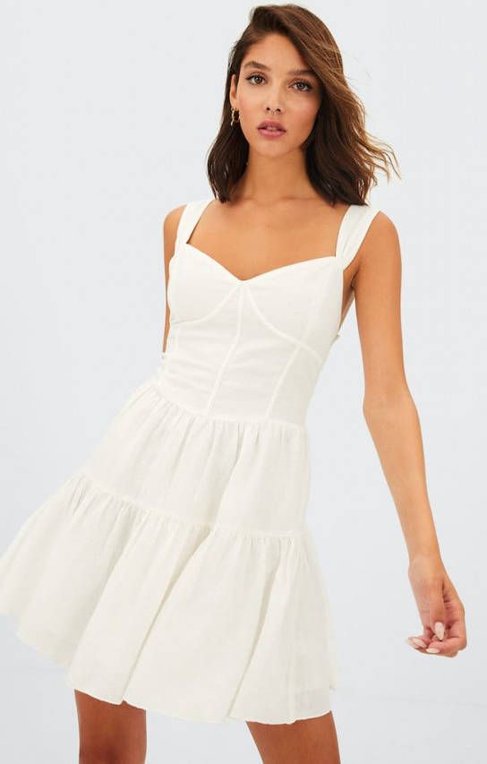 Stradivarius Linnen Jurk Met Korsetlook Ecru