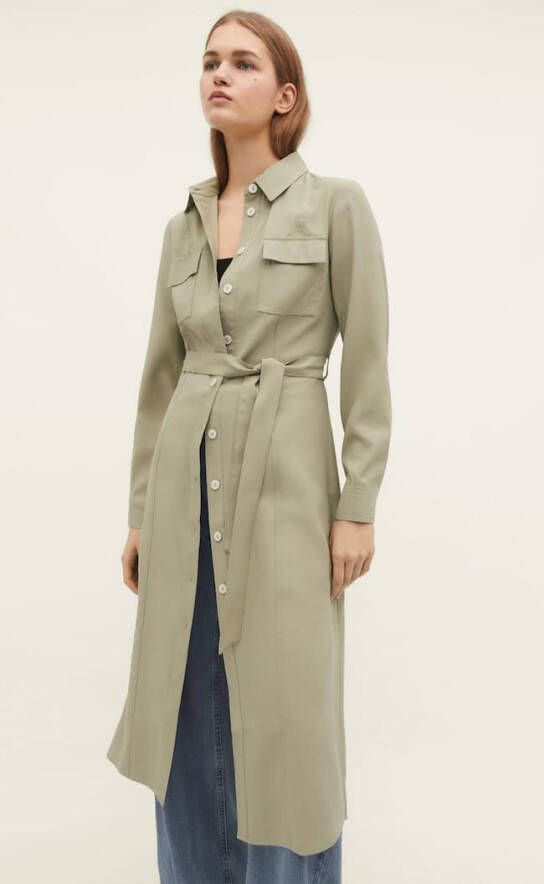 Stradivarius Lyocell Midi Shirtdress Kaki