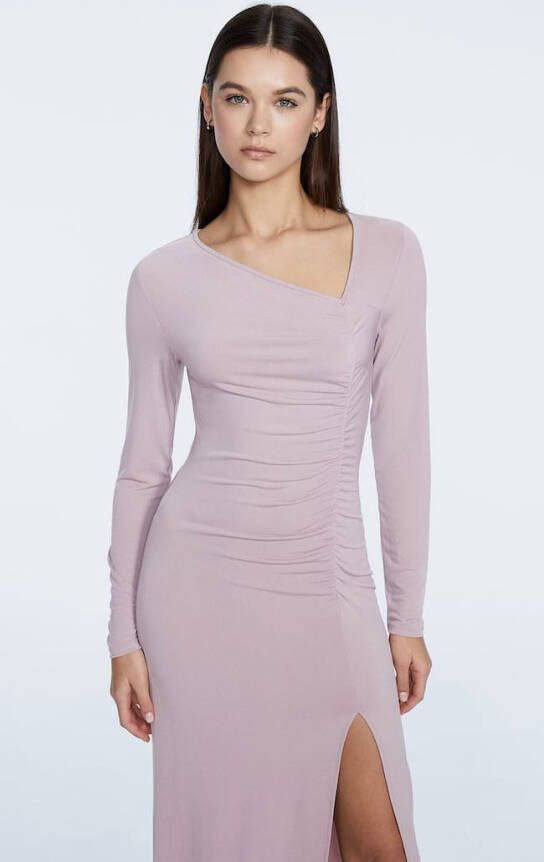 Stradivarius Midi Jurk Met Asymmetrische Hals Pastelroze