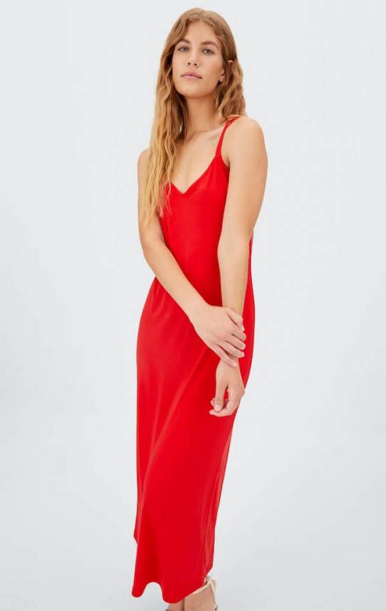 Stradivarius Midi Jurk Met Bandjes Rood