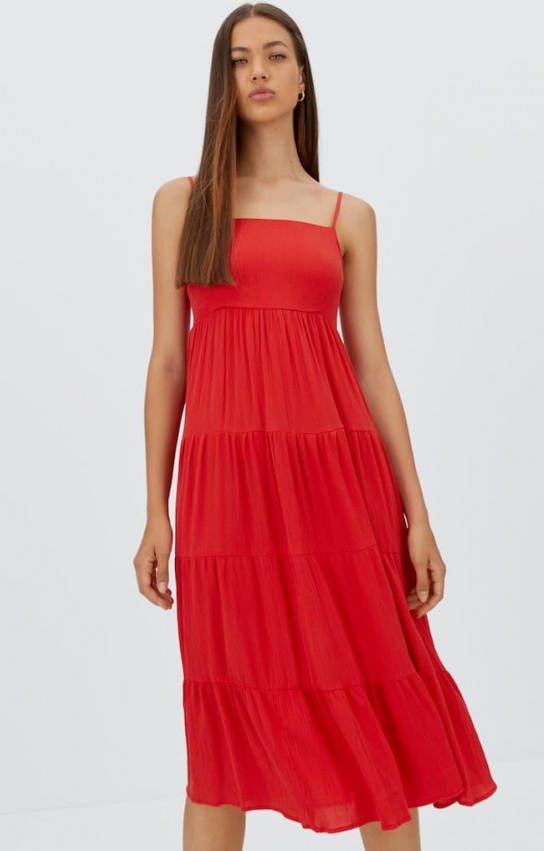 Stradivarius Midi Jurk Met Bandjes Rood