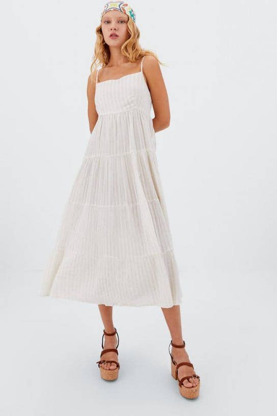 Stradivarius Midi Jurk Met Bandjes Steen