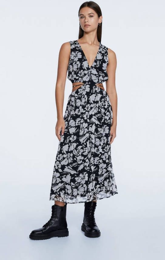 Stradivarius Midi Jurk Met Cut Out En Print Vanille