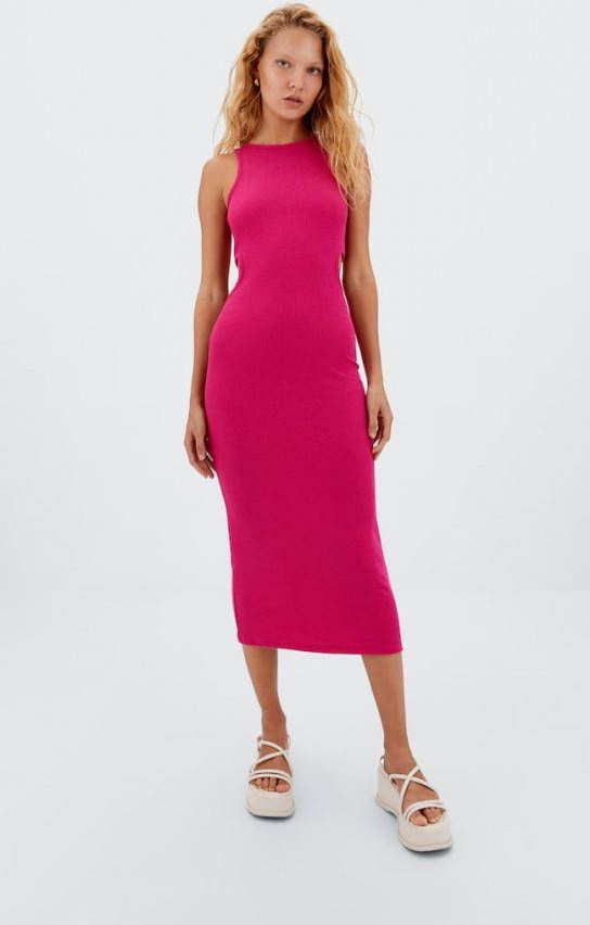 Stradivarius Midi Jurk Met Cut Outs Fluorescerend Roze