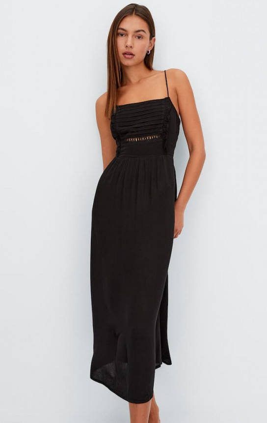 Stradivarius Midi Jurk Met Fantasy Rugpand Zwart