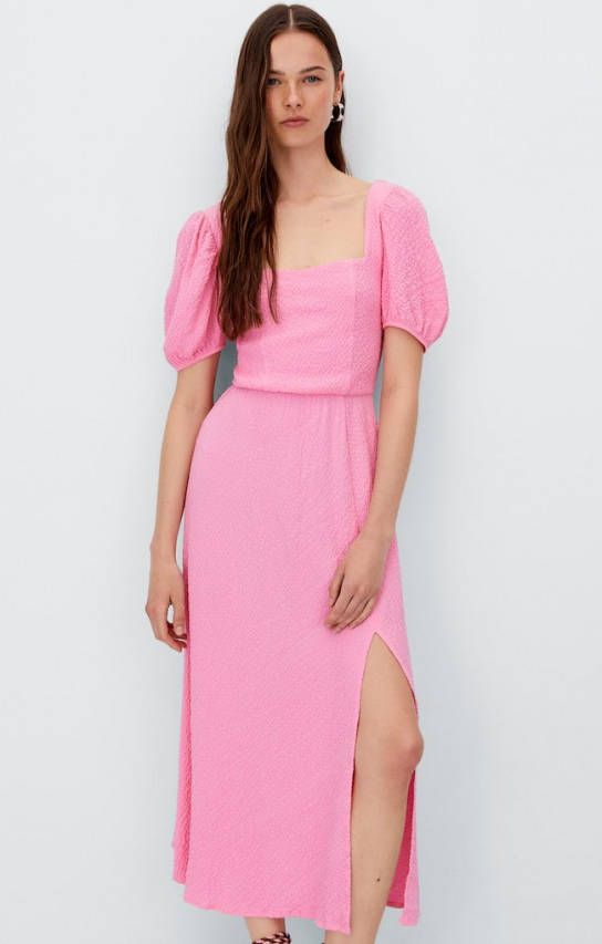 Stradivarius Midi Jurk Met Geknoopt Rugpand Kauwgumroze