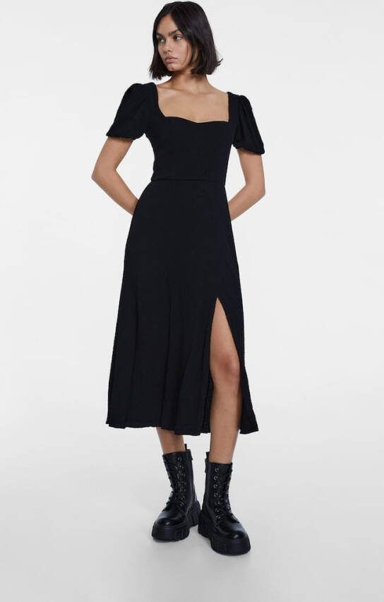 Stradivarius Midi Jurk Met Geknoopt Rugpand Zwart