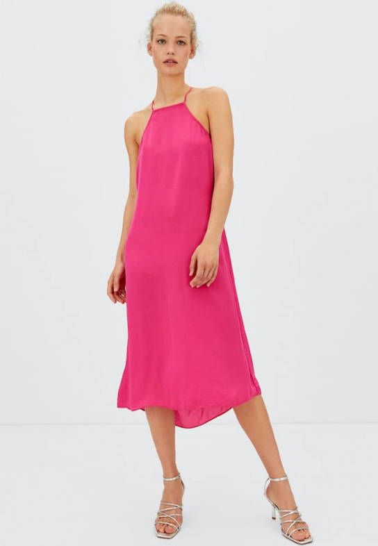 Stradivarius Midi Jurk Met Halter Fuchsia