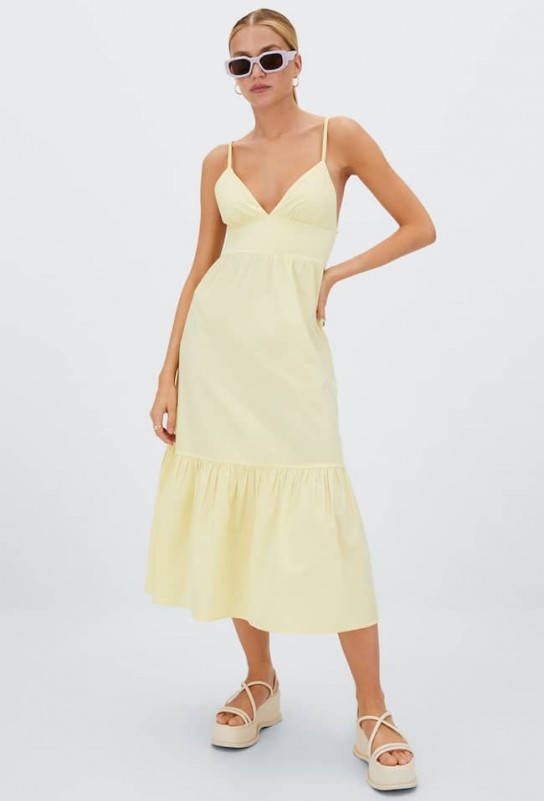 Stradivarius Midi Jurk Met V Hals Pastelgeel