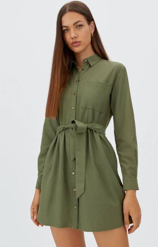 Stradivarius Mini Oxford Overhemdjurk Kaki