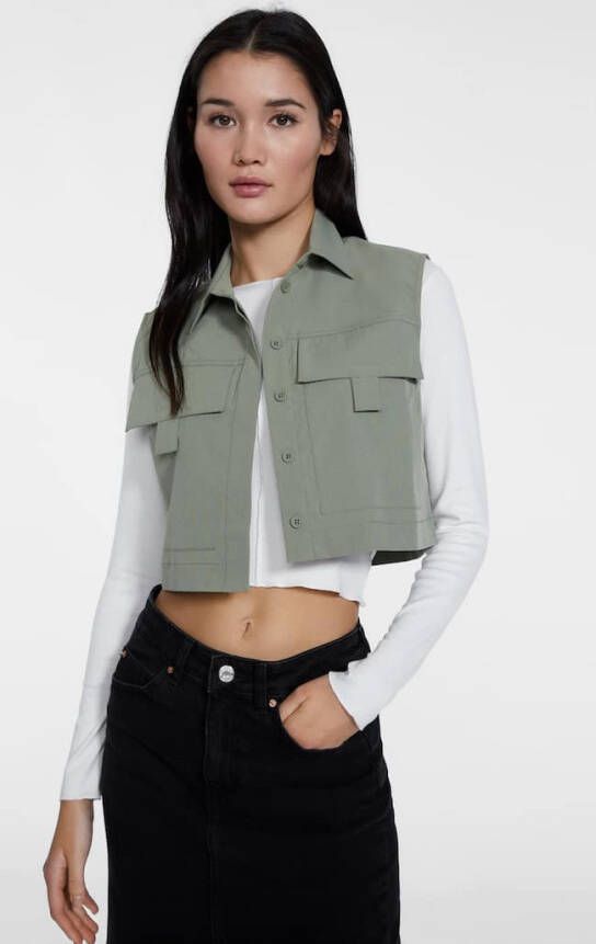 Stradivarius Mouwloos Utility Shirt Kaki