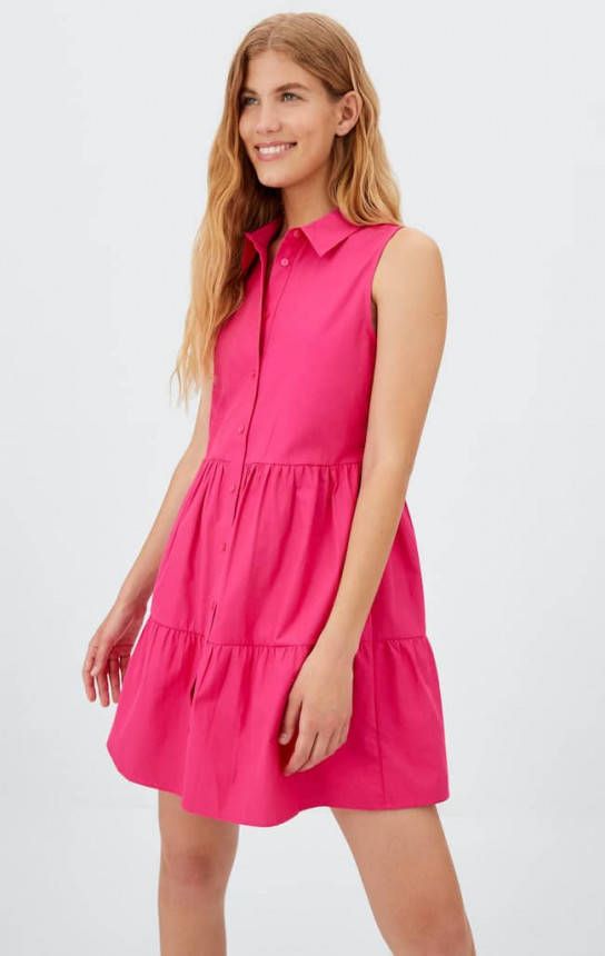 Stradivarius Mouwloze Shirtdress Jurk Fuchsia