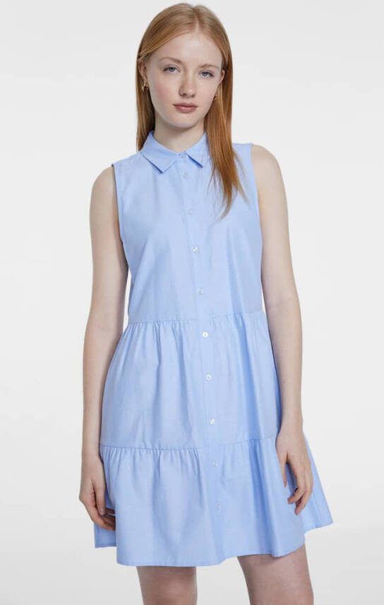 Stradivarius Mouwloze Shirtdress Jurk Hemelsblauw