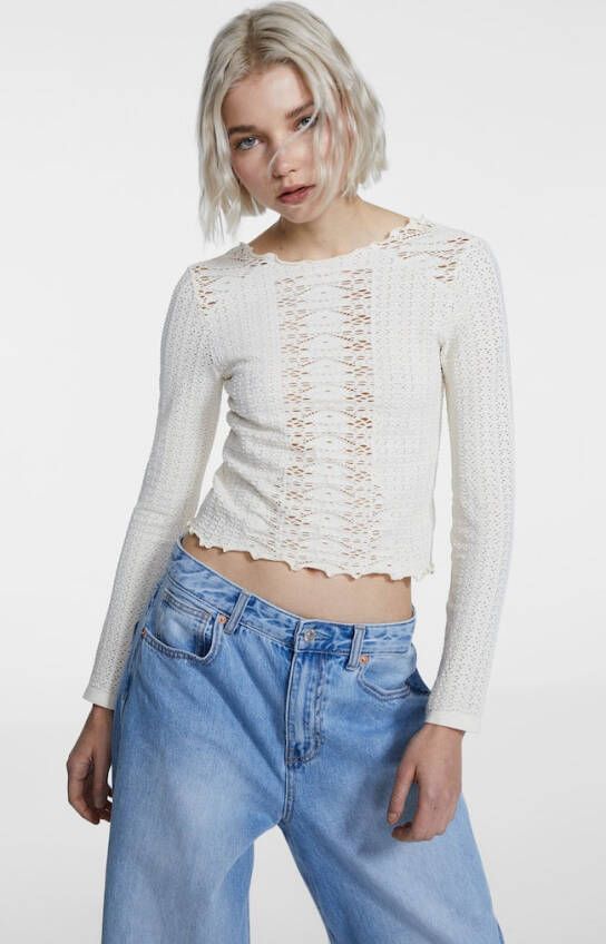 Stradivarius Naadloos T Shirt Met Gaatjes Vanille