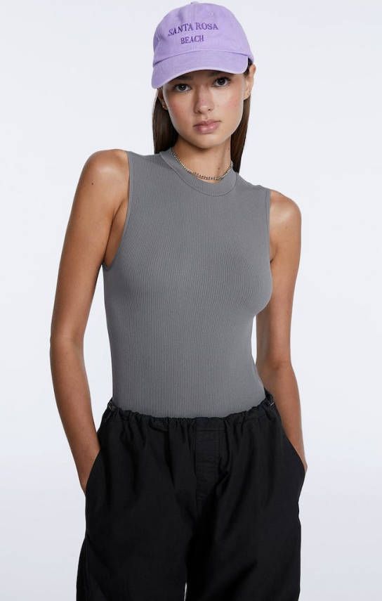 Stradivarius Naadloze Body Met Ronde Hals Grijs Melange