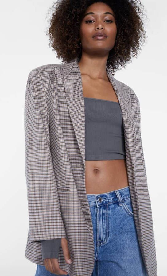 Stradivarius Oversized Geruite Blazer Bruin