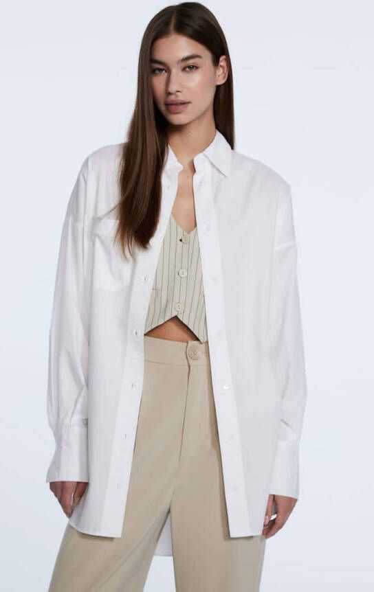 Stradivarius Oversized Popeline Overhemdblouse Wit