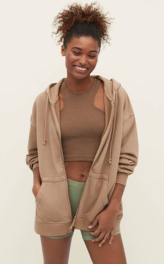 Stradivarius Oversized Sweatshirt Met Rits En Verwassen Effect Bruin
