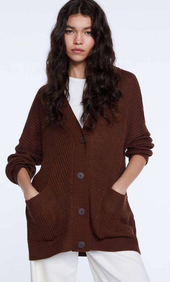 Stradivarius Oversized Vest Met Zakje Bruin